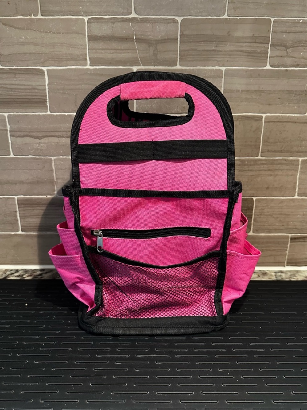 Bright Pink Tool Tote Craft Organizer w/ Black Trim 14.5” x 12” x 8”